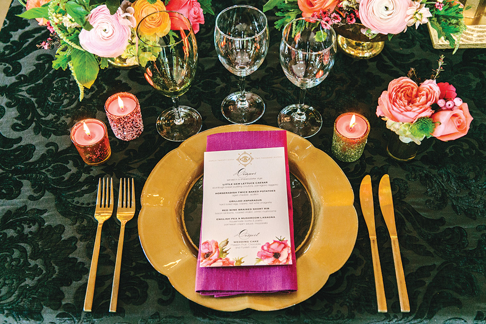 bold damask wedding tablescape